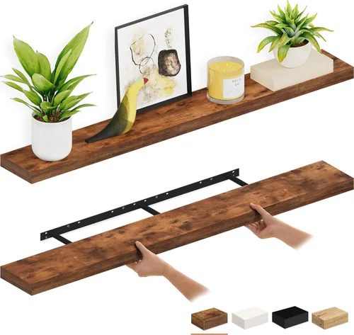 Miniatura 14 de Ballucci - Estantes flotantes, juego de estantes de pared de madera de 36" con soportes invisibles para baño, sala de estar, dormitorio, cocina