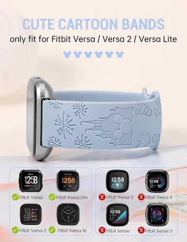 Miniatura 2 de Correa grabada de dibujos animados compatible con Fitbit Versa 2 Band/Versa Lite/Versa Band para mujer, lindas correas de repuesto de silicona Azul