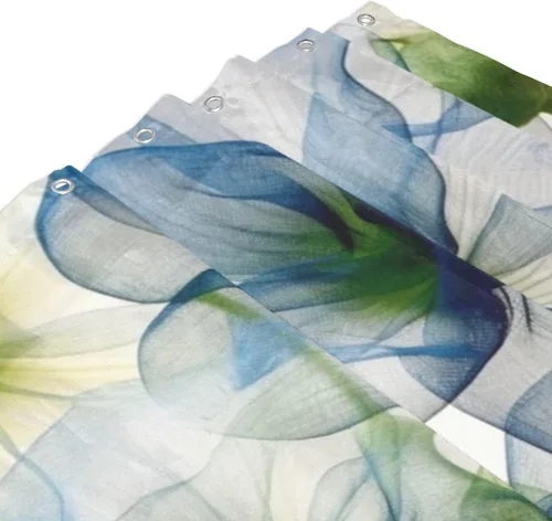 Miniatura 3 de YLATY2774 - Cortina de ducha de flores abstractas para baño, juego de cortina de ducha bohemia floral azul y verde, tela transparente, moderna