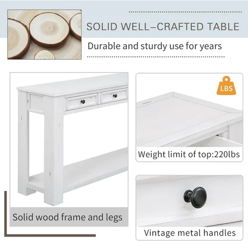 Miniatura 5 de Merax Sofa Table with Storage Drawers and Bottom Shelf, Rustic Console Table with Thickened Legs, Long Entryway Table for Hallway & Living Room