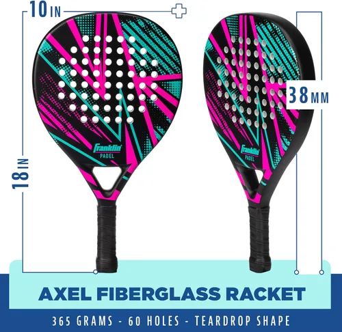 Miniatura 3 de Franklin Sports - Axel Padel Set - 2 Fiberglass Padel Rackets with Foam Core, Balls, & Carrying Case and Replacement Balls