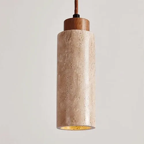 Miniatura 8 de Long Tube Stone Pendant Light Japanese Retro Bedside Hanging Lamp E27 Lighting Fixtures Natural Yellow Travertine Chandelier Industrial Flute