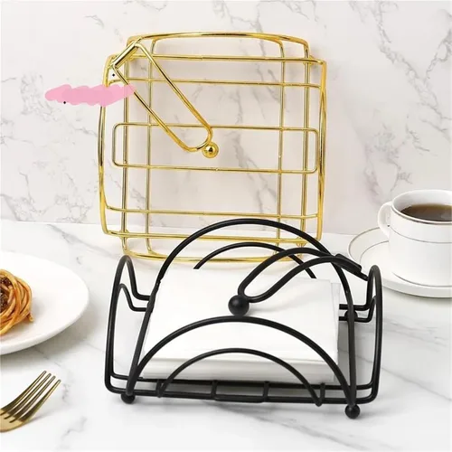 Miniatura 7 de Rustic Metal Napkin Holder Square Paper Organizer Kitchen Restaurant Tabletop(2 Gold)