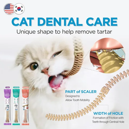 Miniatura 2 de CATZZLE Golosinas para gatos, masticables dentales para gatos de interior, limpieza de dientes de gato, aperitivos para el cuidado dental – control