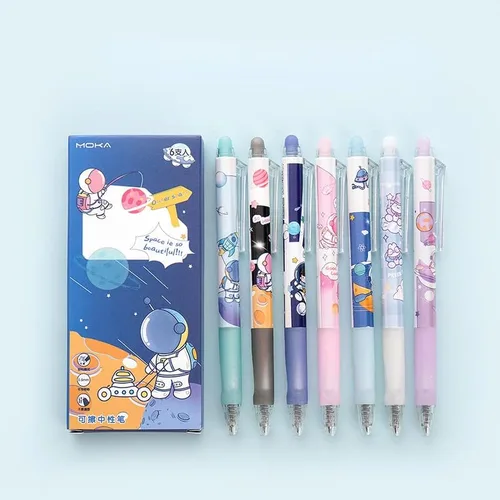 Miniatura 11 de 6 bolígrafos kawaii borrables con borradores, bonitos bolígrafos de gel con estampado de dibujos animados kawaii de 0.020 in, bolígrafos de tinta