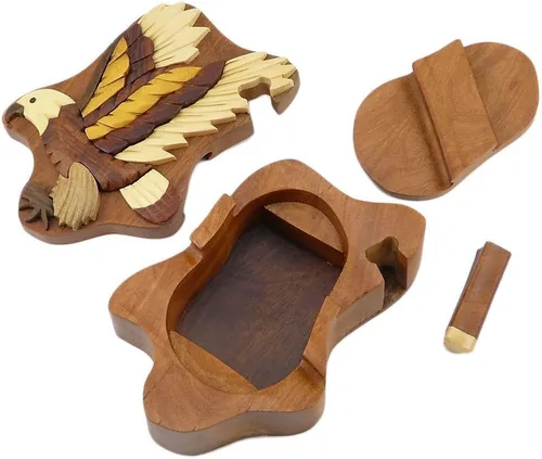 Miniatura 2 de Flying Eagle - Caja de rompecabezas de madera natural de Intarsia, hecha a mano con compartimento secreto