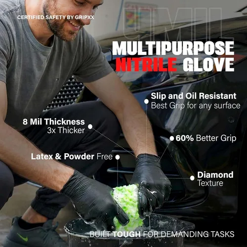 Miniatura 6 de London Labs Guantes desechables de nitrilo negro, sin látex y sin polvo, guantes de goma de 4 mil, para limpieza, cocina, mecánicos (XS-XXL)