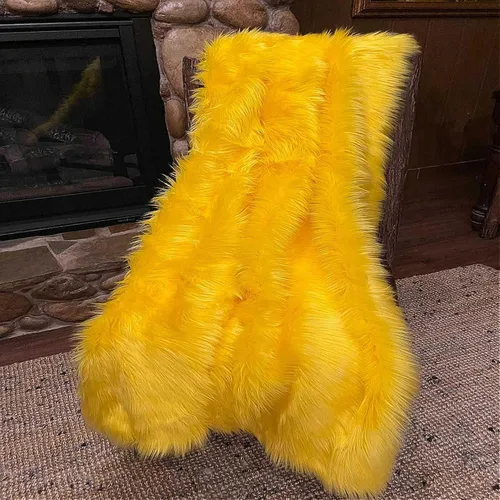 Miniatura 5 de Luxurious Soft Yellow Gold, Marigold, Sunflower, Faux Fur Throw, Custom Hand Made, Designer Throw Blanket, Bedspread, Comforter, Minky Lined Made in