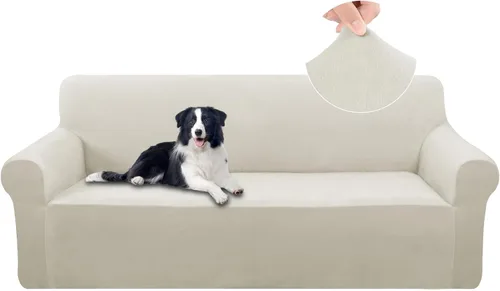 U-NICE HOME Fundas de terciopelo para sofá, fundas elásticas para sofá de 3 cojines, protector de muebles (XL, grande, beige)