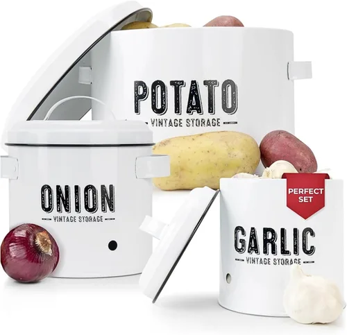 Granrosi Juego de almacenamiento de verduras de cocina para despensa y encimera, juego de 3 recipientes de cocina que incluye papa, cebolla y