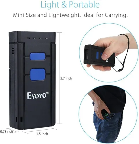 Miniatura 5 de Eyoyo Mini escáner de código de barras inalámbrico 1D Bluetooth, Bluetooth 3 en 1 y conexión inalámbrica y cableada 2.4G, lector de código de barras