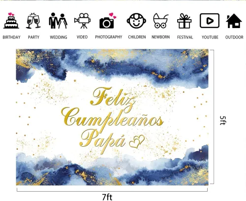 Miniatura 7 de Lofaris Feliz Cumpleaños - Telón de fondo de cumpleaños de papá, cumpleaños de papá, nubes azul marino, fondo dorado con purpurina dorada, pancarta