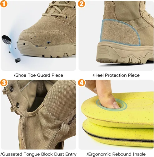 Miniatura 3 de FREE SOLDIER Botas de senderismo tácticas para hombre, ligeras, cómodas, botas de trabajo de combate de 6 pulgadas