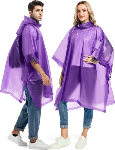 Miniatura 62 de Paquete de 2 ponchos de lluvia para adultos, reutilizables, impermeables, de supervivencia, emergencia, resistente, con capucha con cordón