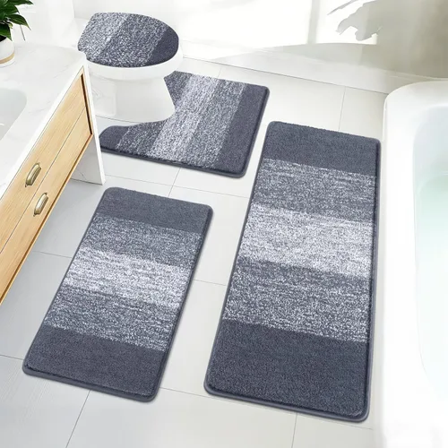 Miniatura 13 de Bsmathom Juego de 4 alfombras de baño, alfombras de baño de microfibra suave y absorbente con alfombra de contorno en forma de U para inodoro y Azul