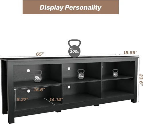 Miniatura 2 de BVIUNTWO Soporte de TV negro para televisores de hasta 70 pulgadas, centro de entretenimiento para consola de TV de más de 65 pulgadas con 6