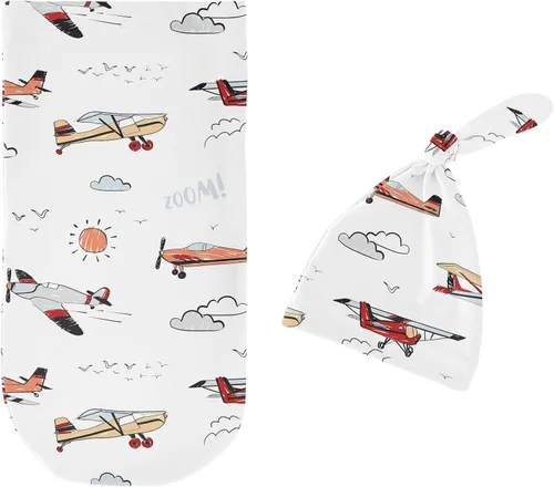 Miniatura 2 de Sweet Jojo Designs Conjunto de manta para bebé con diseño de avión, diseño de capullo y gorro para recién nacido, manta para ir a casa, conjunto