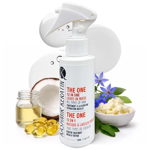 Kashmir Keratin THE ONE - Acondicionador sin enjuague 12 en 1 en spray para el tratamiento del cabello (3.38 onzas líquidas) desenreda, suaviza el