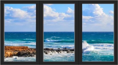 VWAQ - Calcomanía de pared con vista de playa 3D para ventana de oficina, despegar y pegar, mural de escena oceánica - OW14 (13 pulgadas de alto x