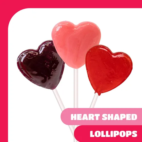 Miniatura 3 de Paletas en forma de corazón, 90 unidades, paquete de 2 libras, caramelos duros envueltos individualmente, sabores surtidos de bayas, dulces