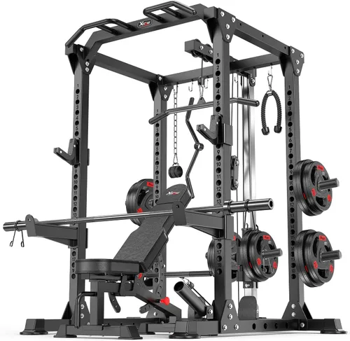 Miniatura 20 de Power Rack Power Cage Rack multifunción para sentadillas con sistema cruzado de cable seleccionable más accesorio de entrenamiento para garaje