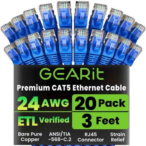Miniatura 16 de GearIT Paquete de 20 cables de conexión Ethernet Cat5e de 5 pies, cable de red LAN RJ45 sin enganches, color azul