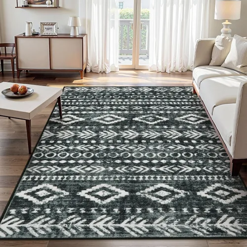 Miniatura 38 de Lahome Alfombra bohemia marroquí para entrada, lavable, de 2 x 3 pies, color gris y blanco, antideslizante, ultra fina, suave, rústica con estampado