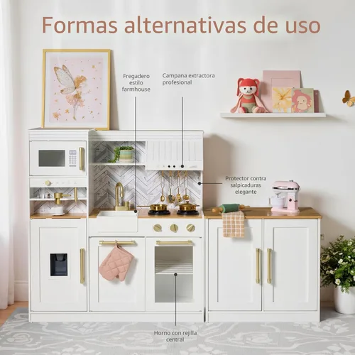 Miniatura 7 de Best Choice Products - Juego de cocina de simulación para niños, juego interactivo de madera para niños pequeños con isla, máquina de espresso, 17