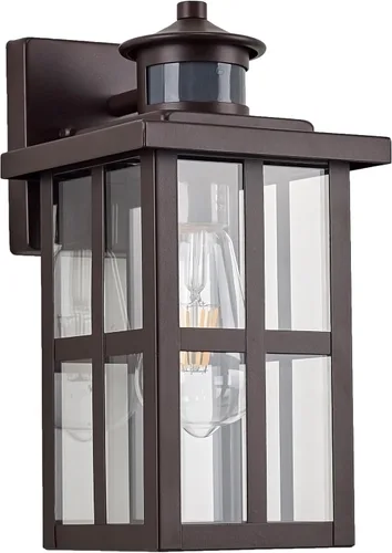 MICSIU Luminaria Exterior con Sensor de Movimiento de Bronce, Aplique de Pared Exterior de 11.75 Pulgadas de Anochecer a Amanecer, Luces de Farol de