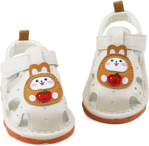 Miniatura 8 de SOFMUO Sandalias chirriantes antideslizantes con suela de goma suave y puntera cerrada, zapatos de verano al aire libre para niños pequeños