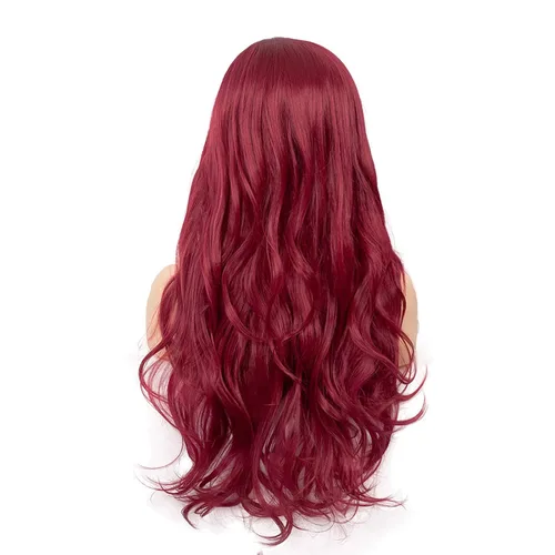 Miniatura 5 de Pelucas largas rizadas y onduladas de color rojo vino para mujer, con parte lateral, aspecto natural, para cosplay, fibra sintética, resistente al