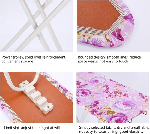 Miniatura 5 de Tabla de planchar, tabla de planchar plegable de tamaño matrimonial con altura ajustable, superficie extra ancha con patrón floral, construcción