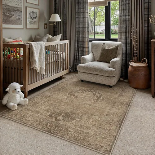 Miniatura 90 de PureCozy Alfombra de área beige de 2 x 3 pulgadas, lavable, vintage, pequeña, para entrada, cocina, suave, retro, floral, de pelo bajo, tapete