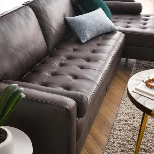 Miniatura 4 de Modway Valour - Sofá modular de cuero de estilo moderno de 98 pulgadas en color marrón