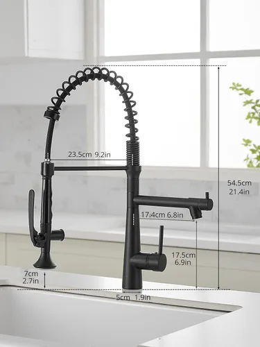 Miniatura 7 de Grifo de cocina negro mate con rociador, AIMADI - Grifo de cocina comercial, de una sola manija, con rociador desplegable de un solo orificio