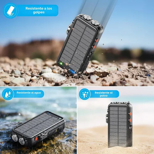 Miniatura 6 de Radio de emergencia y banco de energía solar de 22000 mAh, radio meteorológica FM NOAA, radio portátil con manivela Bluetooth, cargador de teléfono