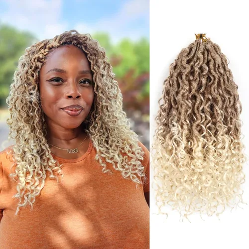 Miniatura 6 de Cabello de Crochet de 8 Pulgadas para Mujeres Negras, 7 Paquetes de Cabello de Crochet Goddess Locs con Puntas Rizadas, Locs Falsos Cortos con Bucle