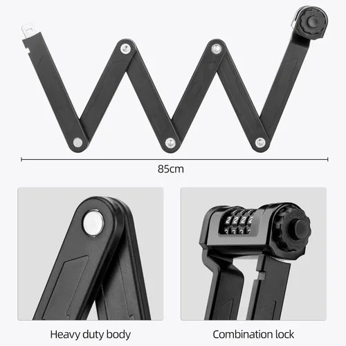 Miniatura 3 de ROCKBROS Candado plegable para bicicleta con soporte, resistente antirrobo de 4 dígitos