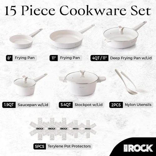 Miniatura 9 de THE ROCK SOHO - Juego de utensilios de cocina de cerámica de 15 piezas, no tóxicos, ollas y sartenes antiadherentes con ROCK.TEC, nada se pega