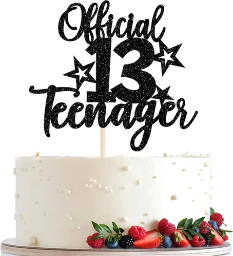 Miniatura 8 de Rsstarxi 1 paquete de 13 decoraciones oficiales para tartas de adolescentes con purpurina negra para decoración de pastel de cumpleaños de 13 años