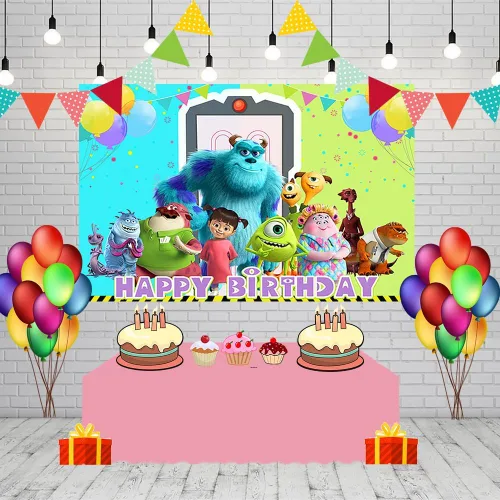 Miniatura 3 de Telón de fondo de dibujos animados de Monster Inc para fiesta de cumpleaños, suministros de 5 x 3 pies con temática de Monster Inc y Boo Baby Shower