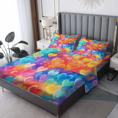 Miniatura 9 de Juego de sábanas de tamaño individual con diseño de corazón, sábanas de microfibra suave y bolsillo profundo, sábanas y fundas de almohada