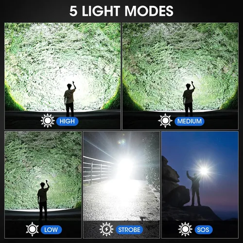 Miniatura 4 de KINGCAESAR Paquete de 3 linternas de 90,000 lúmenes altos, linterna recargable súper brillante con 5 modos de luz, IPX7 impermeable potente luz LED