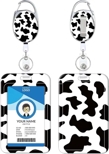 Miniatura 19 de Portainsignia Retráctil, Carrete de Insignia con Clip para Cinturón de Patrón Estampado Lindo con Llavero, Protector de Tarjeta de Identificación