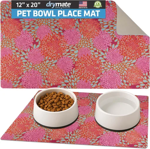 Miniatura 20 de Drymate Mantel individual con tazón para mascotas, tapete de alimentación para perros y gatos, tela absorbente, respaldo impermeable, Madera