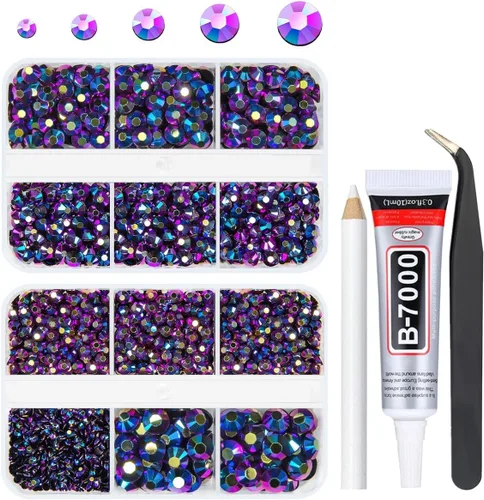 Miniatura 39 de qiipii Diamantes de imitación de resina AB verde aguamarina con pegamento B7000 para manualidades deslumbrantes de 2mm-6mm piedras gelatinosas