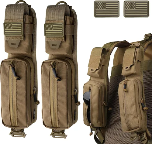 Miniatura 9 de WYNEX Bolsa de accesorios Molle de doble cremallera, bolsa de bolsillo para mochila, correa para el hombro, accesorio Molle, accesorios tácticos