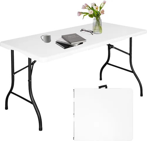 Miniatura 14 de Bblife Mesa portátil plegable para eventos de 4 pies, mesa de camping de plástico con 2 alturas ajustables, mesa de utilidad resistente para Blanco