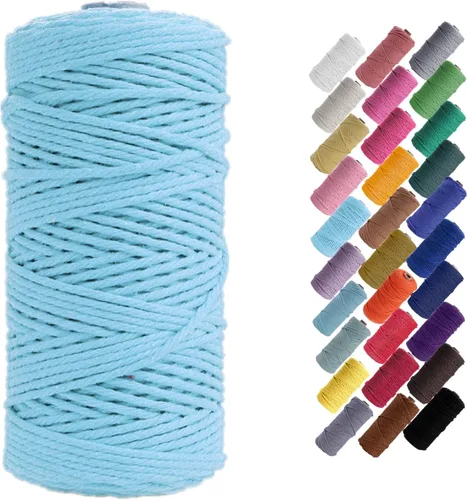 Miniatura 10 de HAPYLY - Cuerda de algodón natural para macramé, de 0.118 pulgadas x 109 yardas, cuerda de algodón de colores para manualidades, tejer, colgar