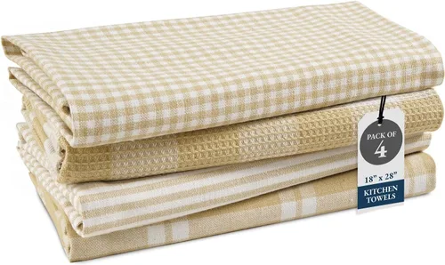 Miniatura 44 de LANE LINEN Juego de 6 paños de cocina de algodón para secar platos, 18 x 28 pulgadas, absorbentes, de secado rápido, color beige 07: Amarillo